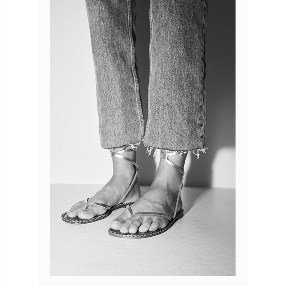 Zara topstitched low heel leather sandals